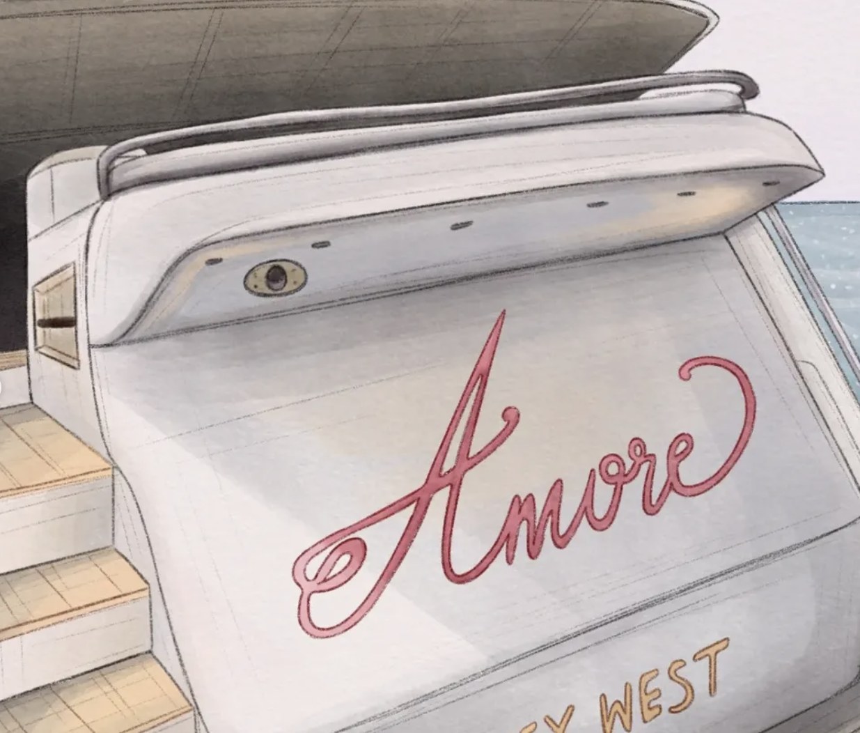 Illustration of a yacht named Amore